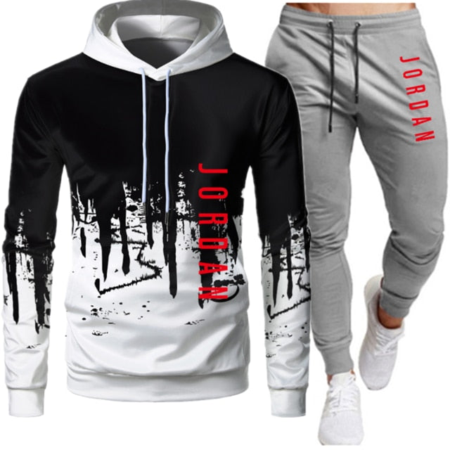 Conjunto de dos piezas de ropa deportiva con cordón y sudadera con capucha para otoño e invierno para hombre
