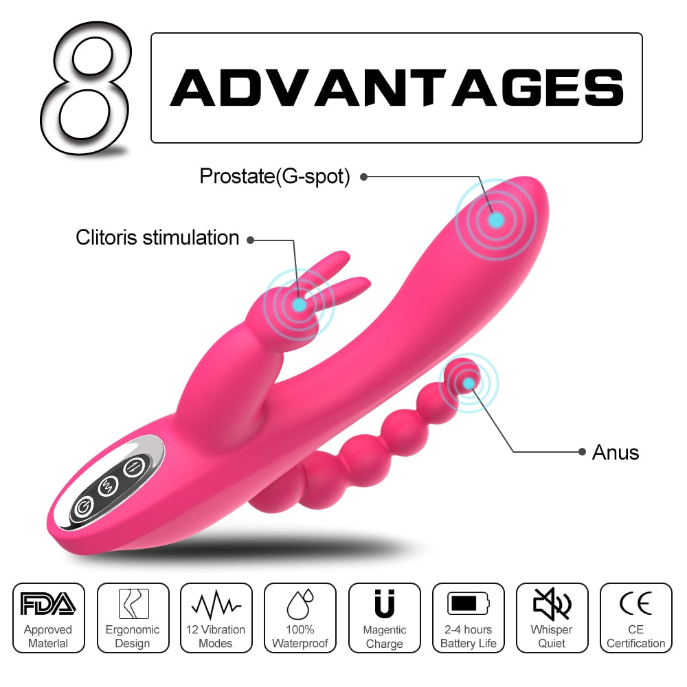 Vibrador de conejo recargable impermeable de 12 velocidades