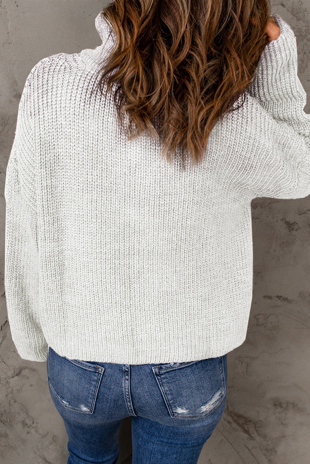 Half Zip Rib-Knit Dropped Shoulder Sweater