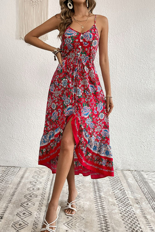 Vestido de tirantes finos con botones decorativos bohemios