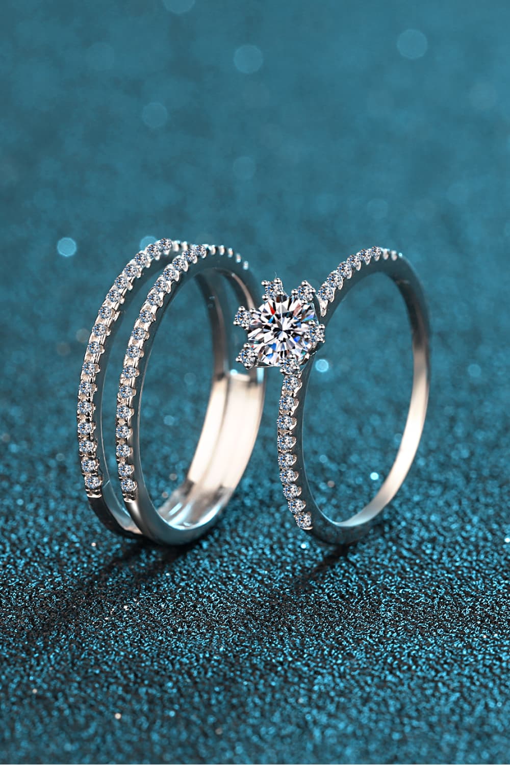 Juego de anillos de plata esterlina 925 Moissanite