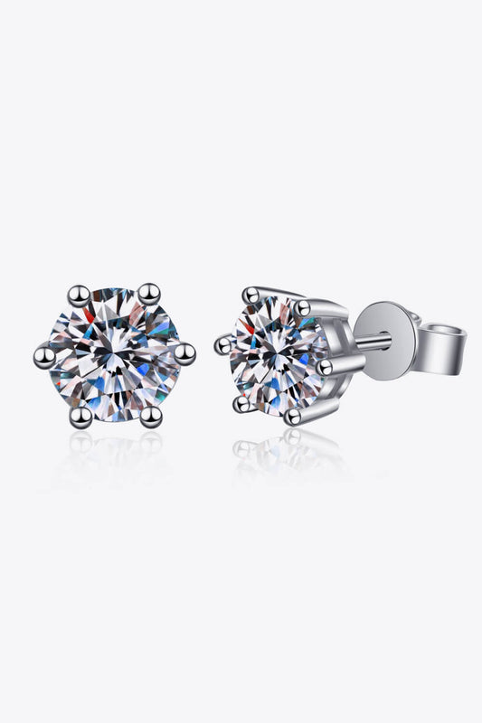Aretes de moissanita de plata de ley 925 con 6 puntas y 2 quilates
