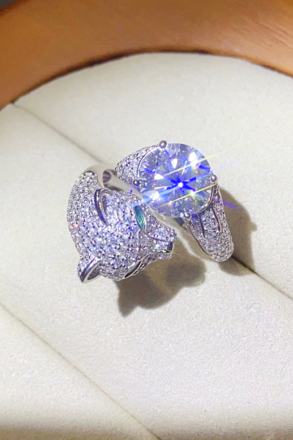 Anillo de animal ajustable de moissanita de 2 quilates