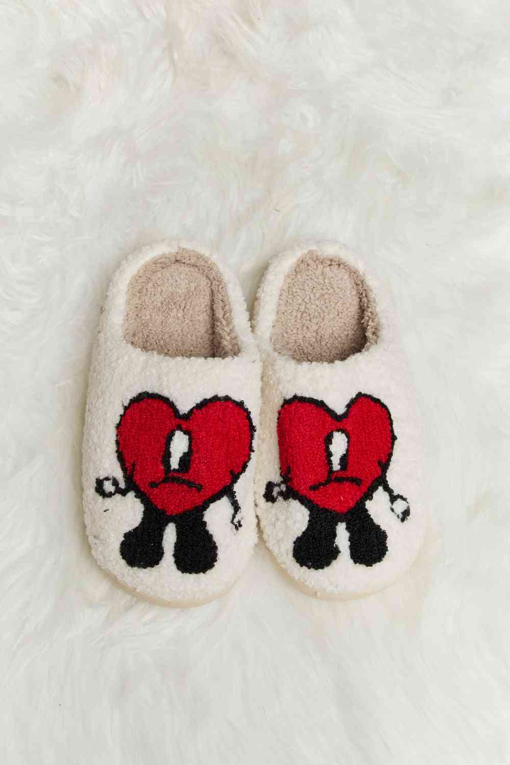 Melody Love Heart Print Plush Slippers