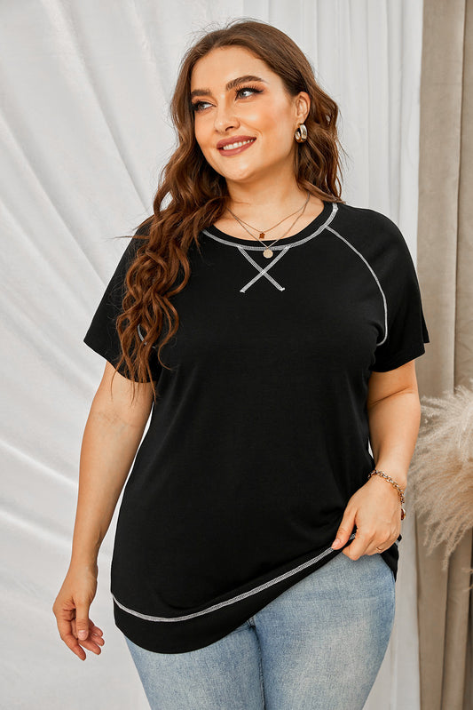 Plus Size Contrast Stitching Crewneck Tee