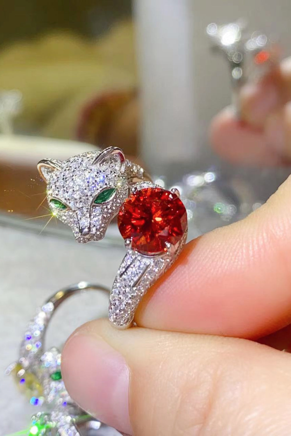 Anillo de animal ajustable de moissanita de 2 quilates
