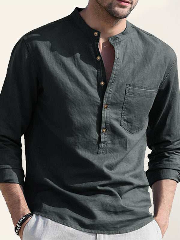 Camiseta Henley de manga larga Defender Performance de color liso para hombre 